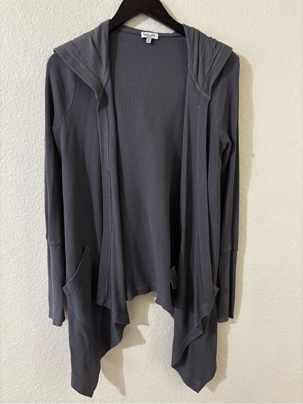 Splendid Gray Hooded Open-Front Draped Cardigan